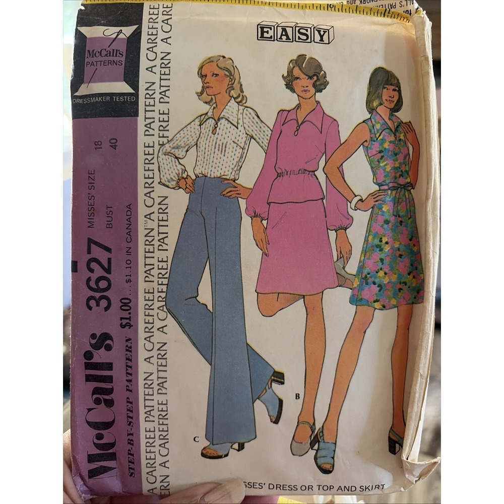 Vintage McCalls 3627 Misses Dress top skirt and pants size 18 Cut Complete